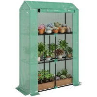 Outsunny Mini Greenhouse with 3 Tier Shelves, 3 Roll-Up Doors for Indoor Outdoor, Green(m-11)