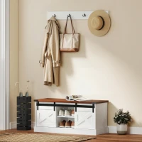 HOMCOM Coat Rack Shoe Bench Set 2-Piece Hall Tree Storage 4 Hooks Sliding Barn Doors White and Dk Walnut(m-1)