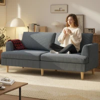 HOMCOM 3 Seater Sofa, 74" Modern Corduroy Upholstered Couch with Thick Spring Cushions, Solid Wood Legs, Armrests, Dark Grey(m-1)