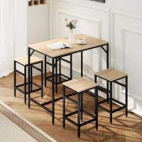 HOMCOM 5 Pieces Industrial Rectangular Bar Table Set, Dining Table Set Breakfast Table with 4 Stools for Dining Room, Kitchen, Dinette, Oak(m-8)