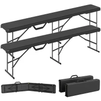 Outsunny 2 Pack 6 ft Portable Foldable Bench Seats, Plastic Folding Benches with Carrying Handle for Camping, Black(m-11)