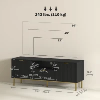 HOMCOM Modern TV Console for TVs up to 60 Inch, Entertainment Center with Smart RGB LED Lights and Soft Close Doors, Black(m-3)