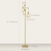 HOMCOM Industrial Floor Lamp with 3 Hanging Wire Lampshades, Dimmable Standing Lamp for Living Room, Gold(m-3)