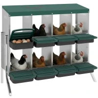 PawHut Chicken Nesting Boxes, 8 Compartment Metal Nesting Boxes for Chickens, Two-Tier Egg Laying Boxes with Vented Holes(m-11)