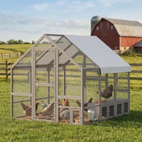 PawHut Large Wooden Chicken Coop for 8-10 Hens, Walk-in Chicken Run with Waterproof Cover, Nesting Boxes and Perches(m-2)