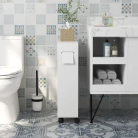 kleankin Bathroom Storage Cabinet, Bathroom Cabinet with 4 Rolling Wheels and Paper Holes, 20.5" x 6.75" x 26.5", White(m-9)