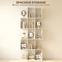 HOMCOM 5-Tier Bookshelf, S Shaped Geometric Bookcase with 15 Compartments, White Wood Grain(m-5)
