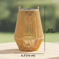 Outsunny 2 Pack Wicker Solar Lanterns Outdoor Waterproof Hanging Lights with Auto On/Off and Handles, Brown(m-3)