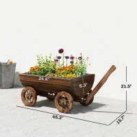 Outsunny Wooden Wagon Planter Box, Mobile Garden Planter with 4 Wheels, Small Wheelbarrow Wagon Flower Cart with Drainage Hole(m-3)