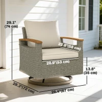 Outsunny Patio Outdoor Swivel Chairs Set of 2, PE Rattan Patio Wicker Chair with Soft Cushions, Steel Frame, Cream White(m-3)