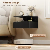 HOMCOM Floating Nightstand Set of 2, Wall Mounted Bedside Table with Drawer and Shelf, Small Night Stand for Bedroom, Black(m-5)