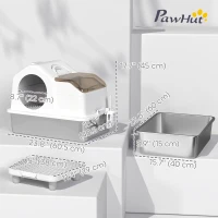 PawHut Extra Large Stainless Steel Cat Litter Box w/ High Sided, Removable Lid, Mats, Scoop, Odor Free, Non-Sticky, Leakproof(m-3)