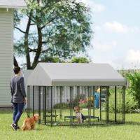 PawHut Outdoor Dog Kennel with Roof, 8' x 8' x 6' Heavy Duty Welded Wire Dog Playpen Enclosure with Escape-proof Lock(m-2)