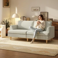 HOMCOM 3 Seater Sofa, 74" Modern Corduroy Upholstered Couch with Thick Spring Cushions, Solid Wood Legs, Armrests, Beige(m-8)