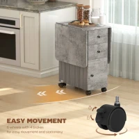 HOMCOM Drop Leaf Dining Table, Mobile Folding Table on Wheels with Drawers and Cabinet for Dining Room, Kitchen, Grey(m-7)