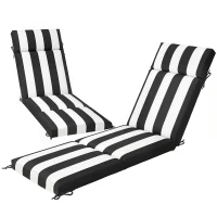 Outsunny Outdoor Chaise Lounge Cushions Set of 2 with 6 Ties, High-Density Foam, for Patio and Poolside, Black and White(m-1)