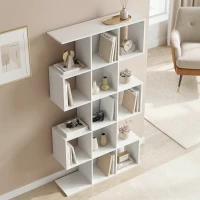 HOMCOM 5-Tier Bookshelf, S Shaped Geometric Bookcase with 15 Compartments, White Wood Grain(m-10)