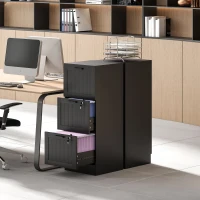 HOMCOM 3 Drawer Filing Cabinet with Lock, Office Storage Cabinet with Adjustable Hanging Bars for A4 Letter Size Files, Black(m-10)