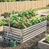 Outsunny Galvanized Raised Garden Bed, Steel Outdoor Planters with Reinforced Rods, 71" x 36" x 23", Silver(m-7)