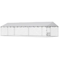 PawHut Dog Kennel Outdoor Dog Run Waterproof UV-Resist Cover Lockable Door Adjustable Bowls 20 x 7.5 x 5ft(m-1)