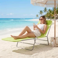 Outsunny Folding Chaise Lounge Pool Chairs, Outdoor Sun Tanning Chairs with Pillow, Reclining Back, Steel Frame & Breathable Mesh for Beach, Yard, Patio,  Green(m-8)