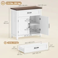 HOMCOM Modern Farmhouse Sideboard Buffet Cabinet with Adjustable Shelf, Storage & 2 Doors(m-3)