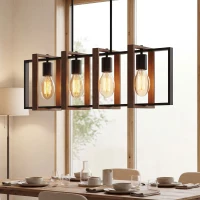 HOMCOM Farmhouse Kitchen Island Lighting, Linear Pendant Light with 4 Rotatable Frames and Adjustable Height, Walnut(m-1)