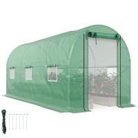 Outsunny Hoop House Greenhouse, Walk-in Tunnel Greenhouse with 2 Support Rods, Zippered Roll-up Mesh Door, 14.6'x6.5'x6.6', Green(m-11)