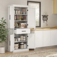 HOMCOM 72" Kitchen Storage Cabinet, Farmhouse Kitchen Pantry Cabinet with 4 Barn Doors, Drawer, Adjustable Shelves, White(m-8)