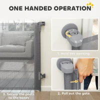 PawHut Retractable Dog Gate, 36.6" Tall,  Extends to 55" Wide, Mesh Pet Gate with Single Hand Operation, for Stairs, Doorways(m-5)
