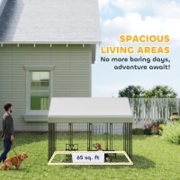 PawHut Outdoor Dog Kennel with Roof, 8' x 8' x 6' Heavy Duty Welded Wire Dog Playpen Enclosure with Escape-proof Lock(m-4)