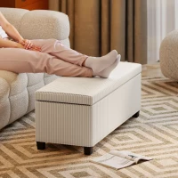 HOMCOM 44 Inches Ottoman with Storage, Lid, Legs, Corduroy End of Bed Bench for Living Room, Bedroom, Entryway, Beige(m-8)