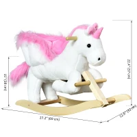 Qaba Baby Rocking Horse, Plush Animal Rocker for Toddlers Aged 18-36 Months, Stuffed Ride Toy with Sounds, Seat Belt, White and Pink(m-3)