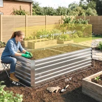 Outsunny Galvanized Raised Garden Bed, Steel Outdoor Planters with Reinforced Rods, 71" x 36" x 23", Silver(m-3)
