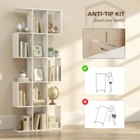 HOMCOM 5-Tier Bookshelf, S Shaped Geometric Bookcase with 15 Compartments, White Wood Grain(m-7)