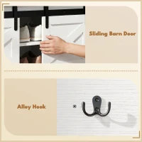 HOMCOM Coat Rack Shoe Bench Set 2-Piece Hall Tree Storage 4 Hooks Sliding Barn Doors White and Dk Walnut(m-7)