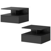 HOMCOM Floating Nightstand Set of 2, Wall Mounted Bedside Table with Drawer and Shelf, Small Night Stand for Bedroom, Black(m-2)