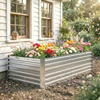 Outsunny Galvanized Raised Garden Bed, Steel Outdoor Planters with Reinforced Rods, 71" x 36" x 23", Silver(m-9)