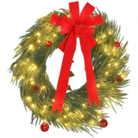 HOMCOM 36 Inch Christmas Wreath for Front Door with LED Lights, Prelit Christmas Wreath with 8 Modes and Ornaments, Green(m-1)