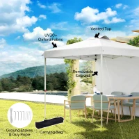 Outsunny 8 x 8 ft Pop Up Canopy with 1 Sidewall, Carry Bag and 4 Sand Bags, Height Adjustable Instant Sun Shelter, White(m-6)