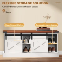 HOMCOM Coat Rack Shoe Bench Set 2-Piece Hall Tree Storage 4 Hooks Sliding Barn Doors White and Dk Walnut(m-5)