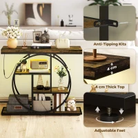 HOMCOM 4-Tier Entryway Table with Charging Station LED Lights 39" Console Table with Circle Base for Living Room, Rustic Brown(m-7)