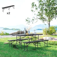 Outsunny 2 Pack 6 ft Portable Foldable Bench Seats, Plastic Folding Benches with Carrying Handle for Camping, Black(m-8)