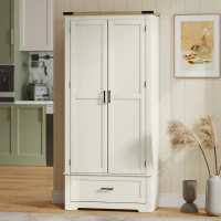 HOMCOM 69" Tall Farmhouse Kitchen Pantry Cabinet with 2 Doors, Drawer and Adjustable Shelves, Cream White(m-8)