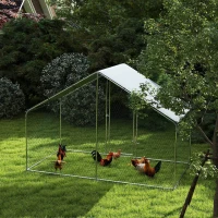 PawHut Metal Chicken Coop, 9.8 x 5.6 FT Walk-in Chicken Run with Cover, Lockable Door, Outdoor Poultry Cage for 5-8 Chickens(m-8)