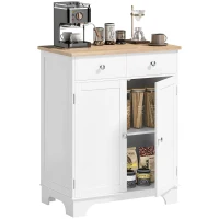 HOMCOM Sideboard Buffet Cabinet with Storage, 27" Kitchen Cabinet with Adjustable Shelf, 2 Drawers and 2 Doors, Coffee Bar Cabinet with Rubberwood Tabletop, White(m-2)