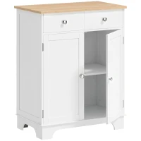 HOMCOM Sideboard Buffet Cabinet with Storage, 27" Kitchen Cabinet with Adjustable Shelf, 2 Drawers and 2 Doors, Coffee Bar Cabinet with Rubberwood Tabletop, White(m-13)