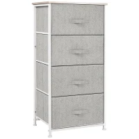 HOMCOM Linen Drawer Cabinet Organizer Storage Dresser Tower with 4 Removable Drawer Metal Frame Adjustable Feet for Living Room, Kitchen, Bathroom, White(m-2)