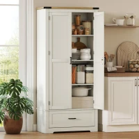 HOMCOM 69" Tall Farmhouse Kitchen Pantry Cabinet with 2 Doors, Drawer and Adjustable Shelves, Cream White(m-1)
