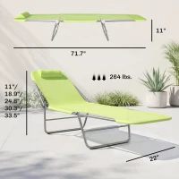 Outsunny Folding Chaise Lounge Pool Chairs, Outdoor Sun Tanning Chairs with Pillow, Reclining Back, Steel Frame & Breathable Mesh for Beach, Yard, Patio,  Green(m-3)